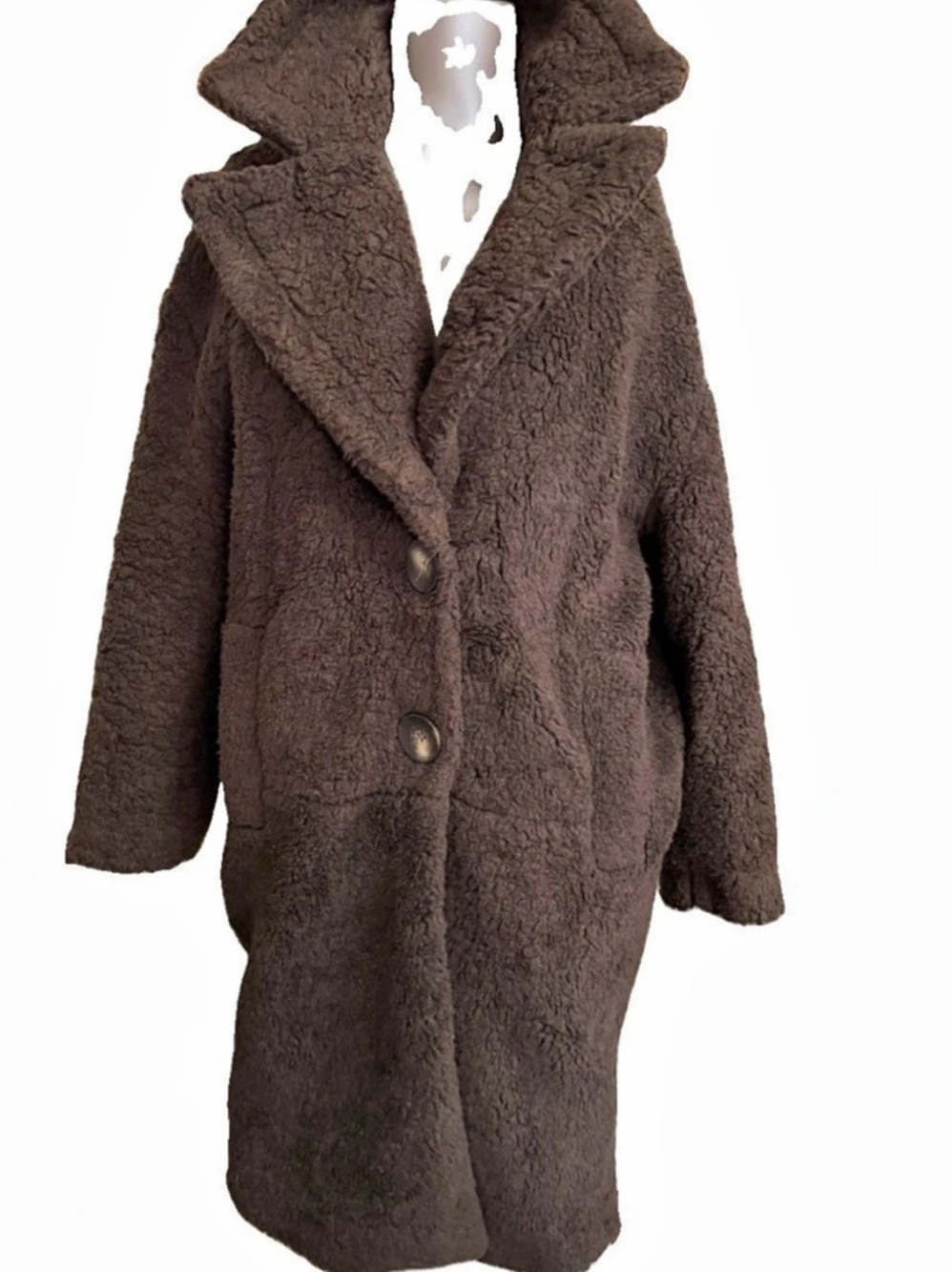 Zara Basic Teddy Coat Hooded Brown Size small